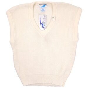 No Strings Attached Vintage Cream White V-Neck Knit Sweater Vest Womens Large
